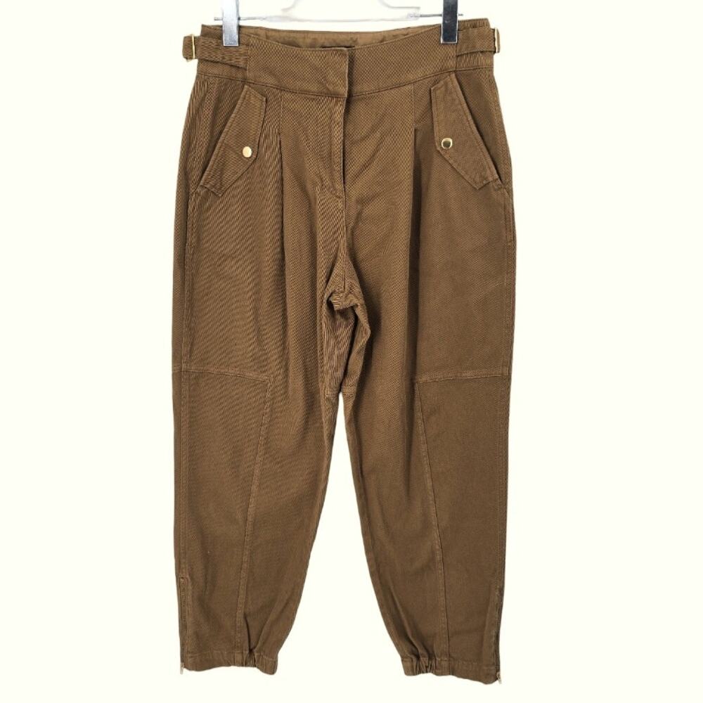 ME+EM Cotton Twill Utility Barrel Pants Brown Zip Elastic Cuff High Rise Size 4